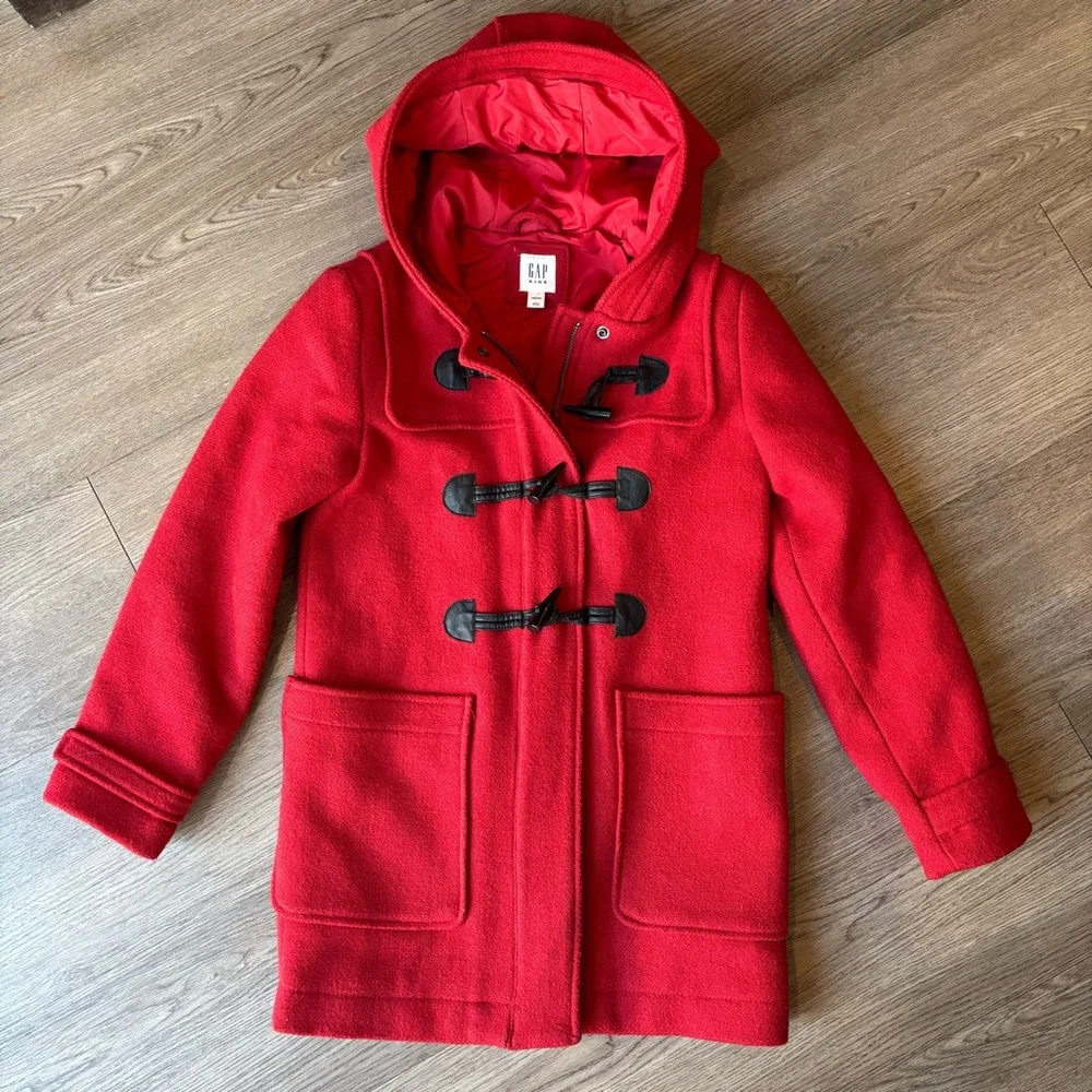 GAP Kids Wool Red Hooded Toggle Duffle Coat